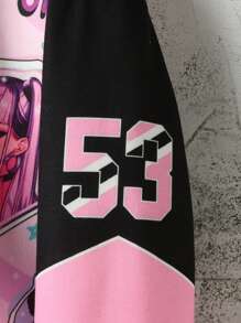 SHEIN 女大童字母人物圖案落肩袖學院風夾克 - 彩色 - 查看 6