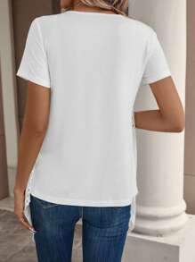 SHEIN LUNE Solid Open Knit 2 In 1 Tee - White - View 2