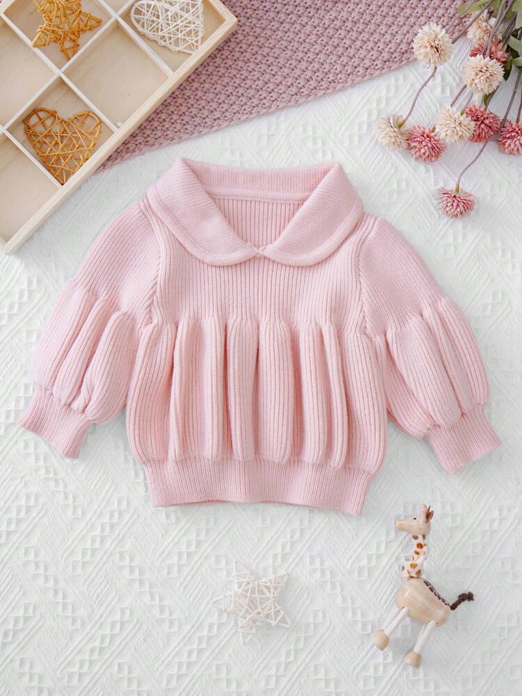 Baby Girl Peter Pan Collar Lantern Sleeve Sweater