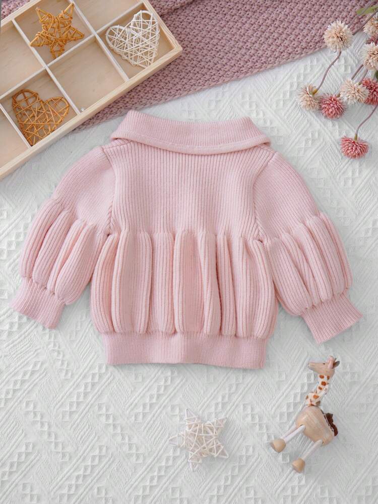 Baby Girl Peter Pan Collar Lantern Sleeve Sweater