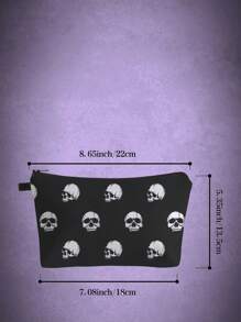 ROMWE Goth 285214 Skull Pattern Makeup Bag - Black - View 3