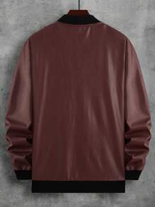 Manfinity Homme 男士拉鏈開襟飛行員夾克 - 酒紅色 - 查看 2