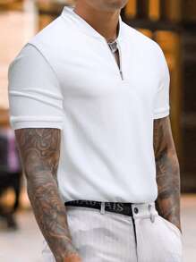 Manfinity Homme Nam Dây kéo Quarter Áo polo - trắng - Xem 1