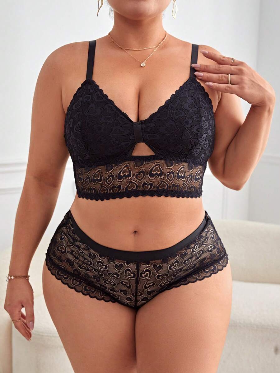 Hơn Ren hoa Cắt ra Bộ đồ lót - màu đen - Xem 1