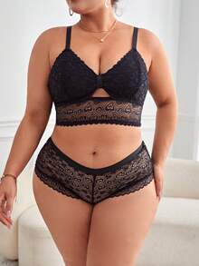Hơn Ren hoa Cắt ra Bộ đồ lót - màu đen - Xem 3