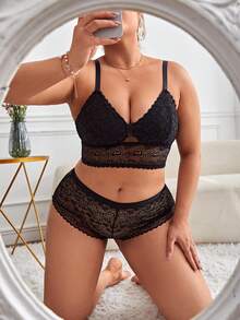 Hơn Ren hoa Cắt ra Bộ đồ lót - màu đen - Xem 4