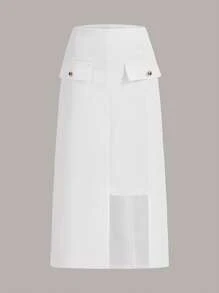 SHEINNeu Flap Detail Mesh Overlay Skirt - White - View 1