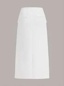 SHEINNeu Flap Detail Mesh Overlay Skirt - White - View 2