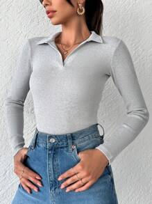 Cloudara Stevige Geribbeld T-shirt - Lichtgrijs - Bekijken 1