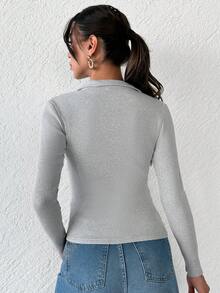 Cloudara Stevige Geribbeld T-shirt - Lichtgrijs - Bekijken 2