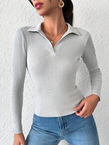 Cloudara Stevige Geribbeld T-shirt - Lichtgrijs - Bekijken 3