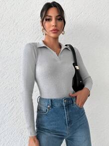 Cloudara Stevige Geribbeld T-shirt - Lichtgrijs - Bekijken 6