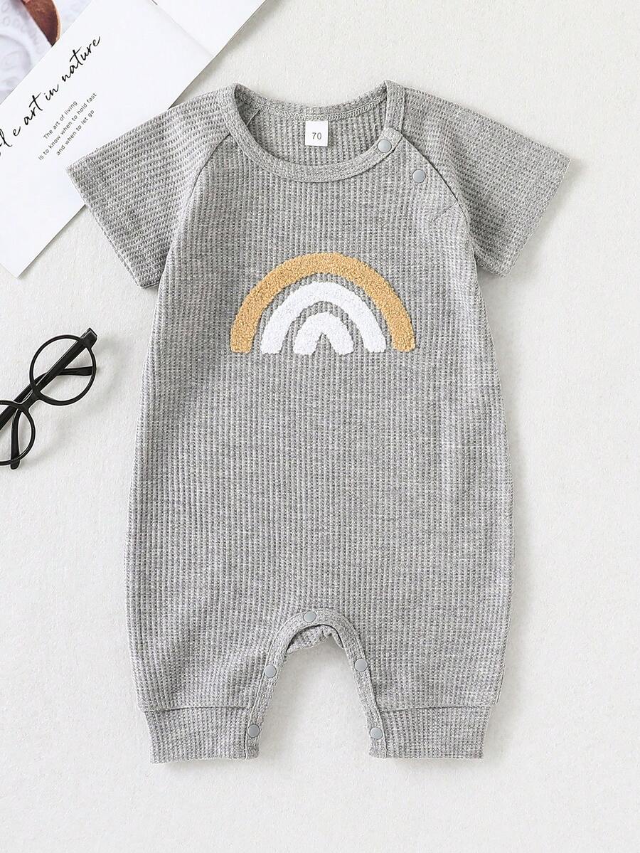 女婴彩虹印花插肩袖连体衣 - 灰色 - 查看 1