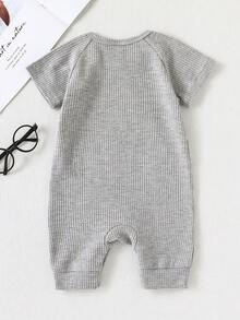 女婴彩虹印花插肩袖连体衣 - 灰色 - 查看 2