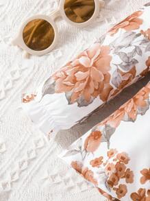 Đứa bé gái In hoa Viền Ruffle tay áo lá sen Áo & Quần ống loe & Băng đô đầu - Cà phê nâu - Xem 8