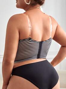 大碼條紋印花鋼圈胸罩 - 黑與白 - 查看 2