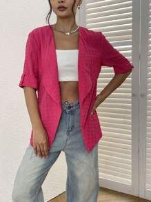 SHEIN Unity Waterfall Collar Roll Up Sleeve Open Front Coat - Hot Pink - View 1