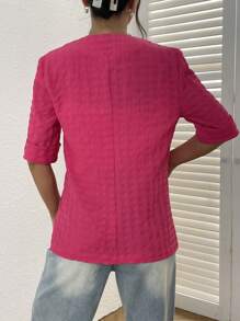 SHEIN Unity Waterfall Collar Roll Up Sleeve Open Front Coat - Hot Pink - View 2