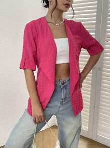 SHEIN Unity Waterfall Collar Roll Up Sleeve Open Front Coat - Hot Pink - View 4