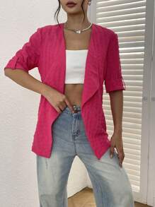 SHEIN Unity Waterfall Collar Roll Up Sleeve Open Front Coat - Hot Pink - View 5