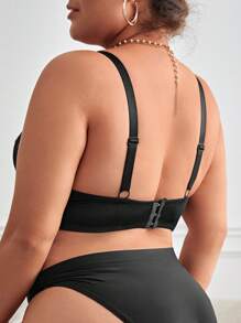 Plus Contrast Lace Underwire Bra, Lingerie - Dark Grey - View 2