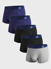 Men 5pcs Letter Graphic Contrast Tape Boxer Brief - Multicolor - View 1