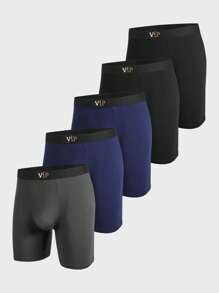 Men 5pcs Letter Graphic Tape Waistband Boxer Brief - Multicolor - View 14