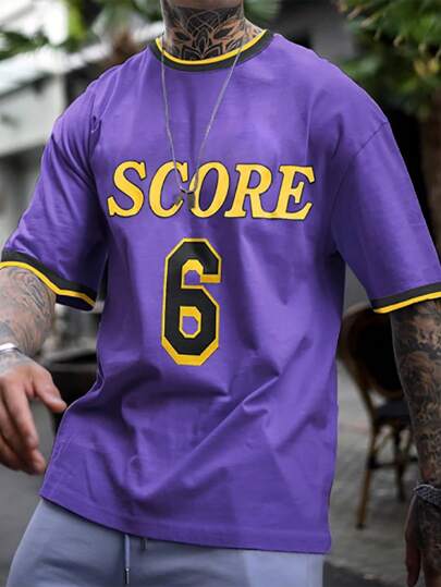 تي شيرت كاجوال للرجال بتصميم حروف وخطوط ملونة