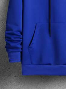 Manfinity Homme 男士字母貼布袋鼠口袋抽繩連帽衫和運動褲 - 寶藍色 - 查看 5