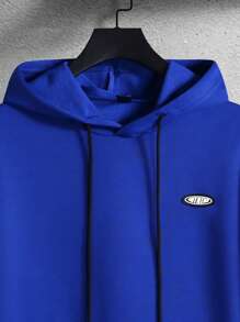 Manfinity Homme 男士字母貼布袋鼠口袋抽繩連帽衫和運動褲 - 寶藍色 - 查看 6