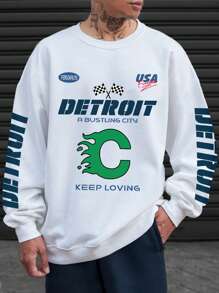 Manfinity Roghcode Men's Loose Fit Letter Printed Pullover Sweatshirt - White - View 2