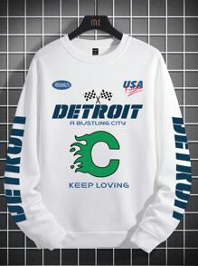 Manfinity Roghcode Men's Loose Fit Letter Printed Pullover Sweatshirt - White - View 3