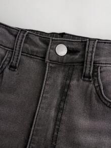 SHEIN Girlism Teen Girl Cat Whisker Washed Flare Leg Jeans