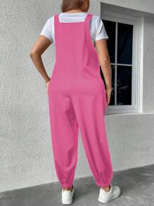 Flirla Plus Solid Dual Pocket Overall Jumpsuit Without Tee - Pink - View 2