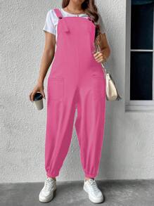 Flirla Plus Solid Dual Pocket Overall Jumpsuit Without Tee - Pink - View 3