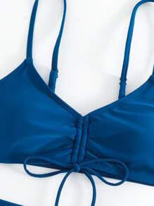 束口高腰比基尼套裝 - 藍色 - 查看 3