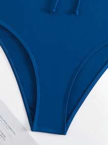 束口高腰比基尼套裝 - 藍色 - 查看 4