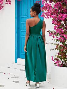 ZIAI One Shoulder Cut Out Split Thigh Dress - Green - View 2