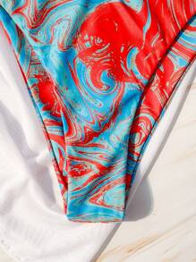 SHEIN Swim 滿版印花掛脖三角杯比基尼泳裝附沙灘裙 - 彩色 - 查看 8