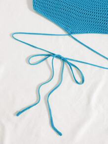 Breezaya Lace Up Backless Knit Top - Baby Blue - View 3