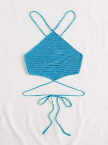 Breezaya Lace Up Backless Knit Top - Baby Blue - View 5