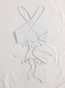 Breezaya 露背繫帶針織上衣 - 白色 - 查看 2