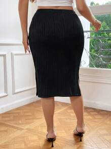 SHEIN Privé 大碼高腰高衩半身裙