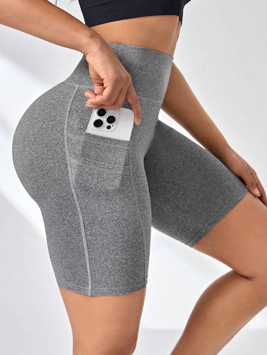 Easithlete 宽腰带运动短裤，带手机口袋，骑行短裤，氨纶短裤 - 淺灰色 - 查看 1