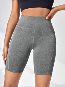 Easithlete 宽腰带运动短裤，带手机口袋，骑行短裤，氨纶短裤 - 淺灰色 - 查看 2