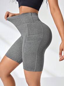 Easithlete 宽腰带运动短裤，带手机口袋，骑行短裤，氨纶短裤 - 淺灰色 - 查看 6