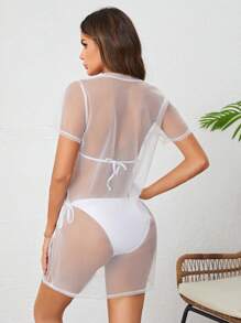 SHEIN Tall 素色透視網紗洋裝不附帶內衣褲套裝 - 白色 - 查看 2