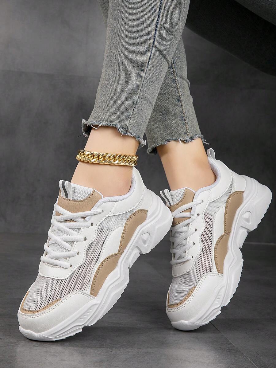 新款女性爸爸鞋,舒服的和透氣白色運動鞋