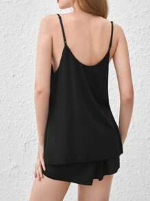 Bộ đồ ngủ ngắn & áo liền quần kiểu cổ điển Silky Feel - Đen - màu đen - Xem 2