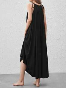 天然舒適又輕盈的棉質鬆身拖地裙 - 黑色 - 黑色 - 查看 2